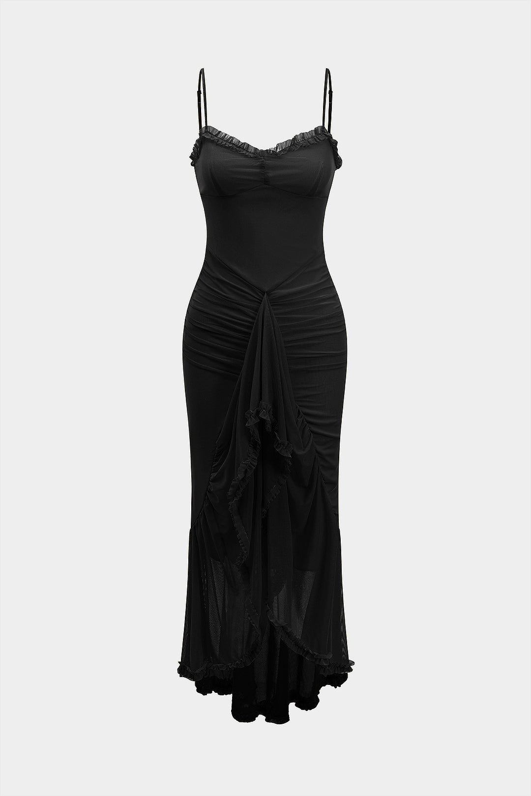 Aiertu  -  Mesh Slip Ruffle Maxi Dress Aiertu