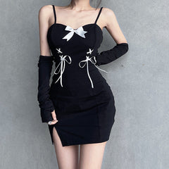 Aiertu - Strap Slit Slim Fit Sleeve Dress Aiertu