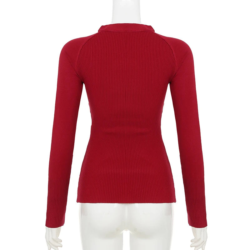 Aiertu  -  Retro Button-up Hollow Out Knitwear Shirts Women Casual Skinny Basic Long Sleeve Cropped Tops Streetwear Tee Shirt Lady Aiertu