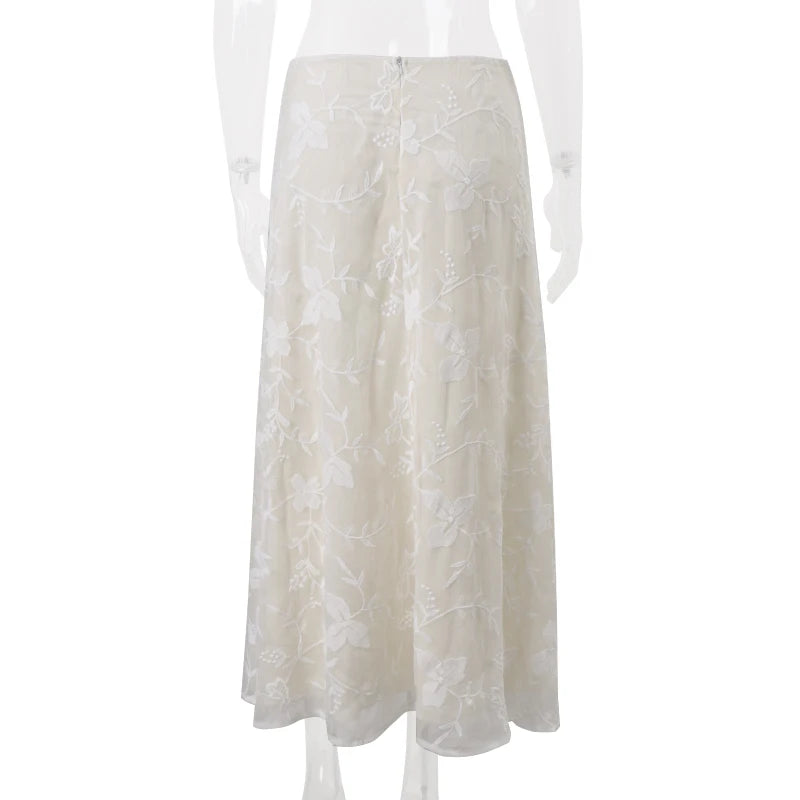 Aiertu  Elegant French A-Line Mesh Fashion Long Skirts Vintage High Waist Casual Y2K Spring Summer Evening Party New Maxi Skirt Aiertu
