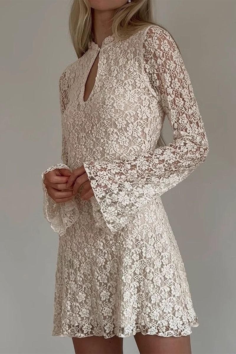Aiertu  -  Sexy Lace Buttons Mandarin Collar Lace Dress Dresses Aiertu
