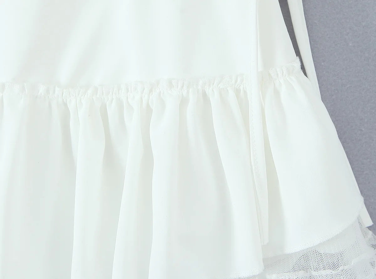 Aiertu  -  Summer White Lace Skirts Women Asymmetrical Skirt Y2k Outfit Solid Double Layered White Mini Skirts With Safety Shorts Lace Trim Aiertu