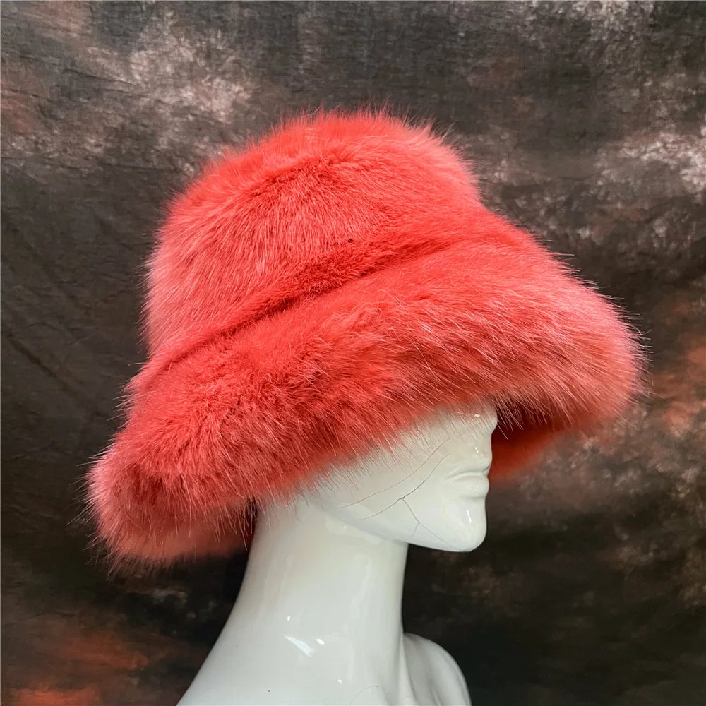 Aiertu  -  Autumn Winter Women Keep Warm Rainbow Faux Fox Fur Basin Cap Female Fashion Casual Party Bucket hat Music Festival Thickened Hat Aiertu