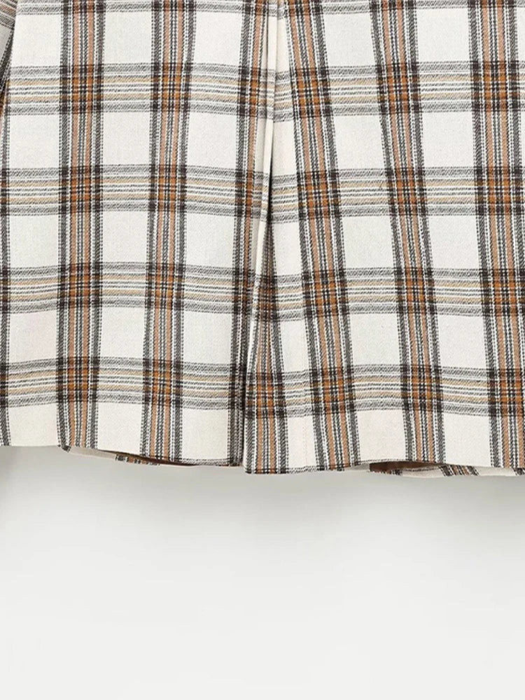 Aiertu  -  Patchwork Plaid Cape Style Jacket Coat Lapel Vintage Pocket Short Overcoat Loose Casual Fashion Temperament Women Outwear Spring Aiertu
