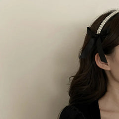 Aiertu Vintage French Pearls Bow Hair Band for Women Girls Autumn Winter Korean Elegant Black Classic Hair hoop Hair Jewelry Aiertu