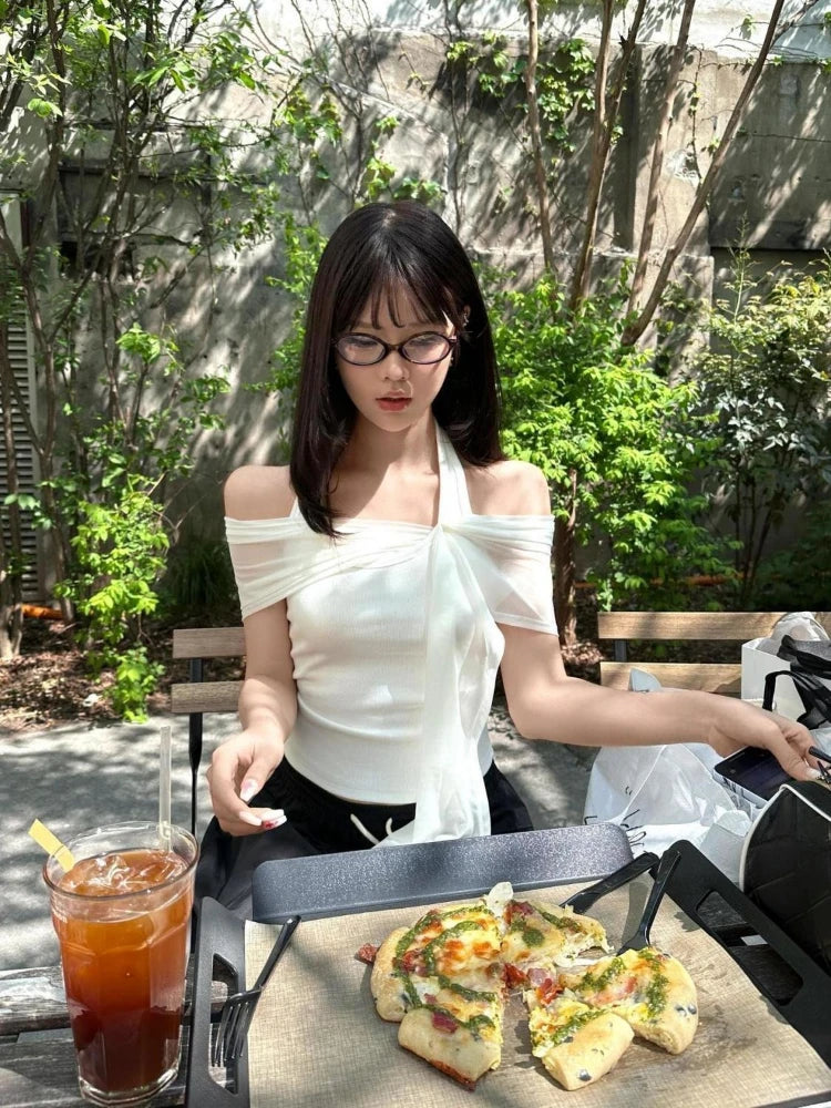 Aiertu  -  Y2k Aesthetics Fake Two Pieces T-shirt 2026 Fairy Grunge Halter Bodycon Tshirt Summer Harajuku Patchwork Irregular Bandage Tops Aiertu