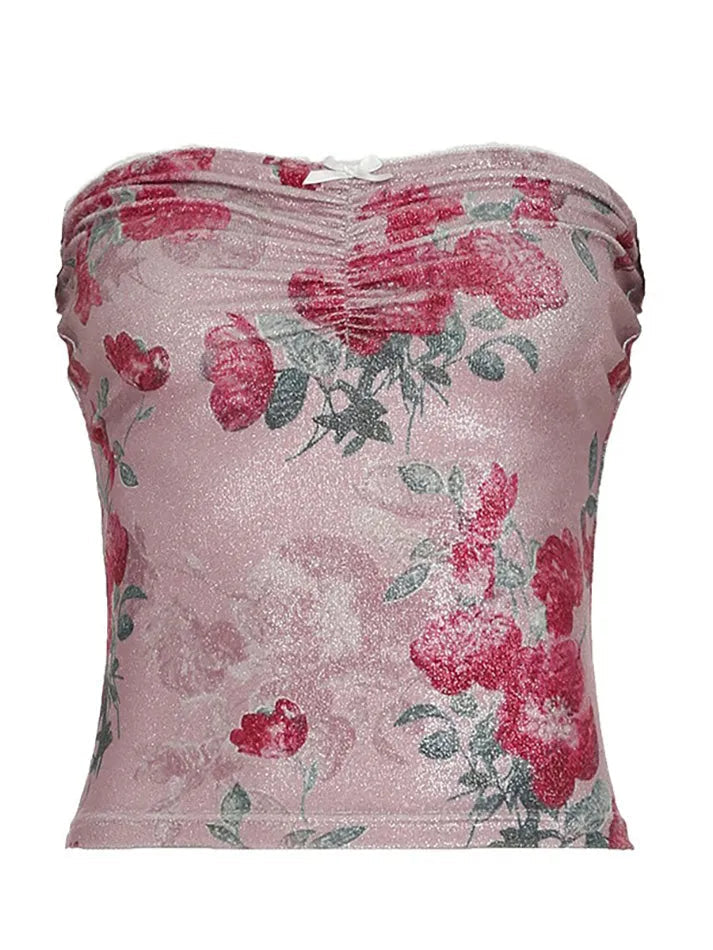 Aiertu  -Vintage Oil Painting Print Pleated Tube Top aiertu