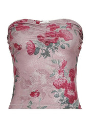 Aiertu  -Vintage Oil Painting Print Pleated Tube Top aiertu