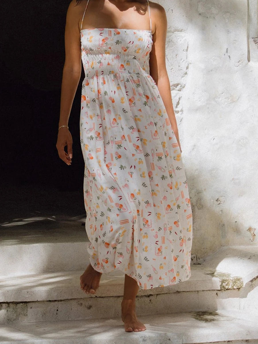 Aiertu  -  Elegant Maxi Dress with Boho Floral Print Adjustable Spaghetti Straps and Flowy Silhouette for Summer Beach Wedding or Aiertu