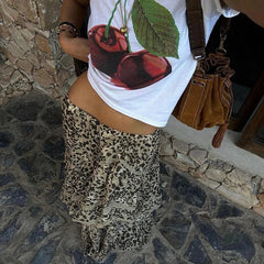 Aiertu  -  Summer New Leopard Printed Maxi Skirt Women's Ruffled Patchwork Fashion Loose High Waist Bandage Female Club Party Skirt Aiertu