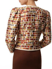 Aiertu  -  Women's Vintage Plaid Clashing Printed Twisted Quilted Jacket Elegant Round Neck Long Sleeve Pocket Top Lady Chic Commuter Wear Aiertu