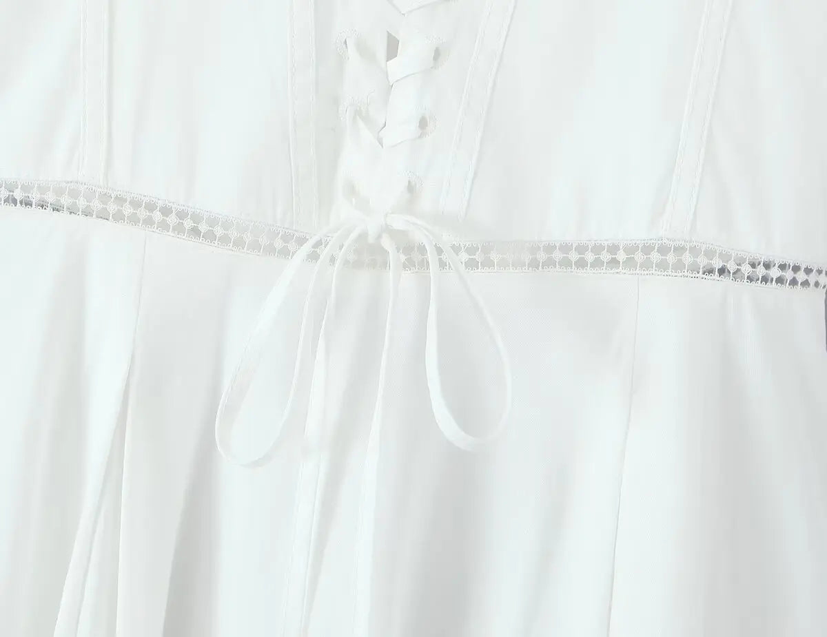 Aiertu  -  Women Corset Style Sling  Summer Dresses 2026 Lace Up Bandage Back A-line Midi Dress White Elegant Party Robe Aiertu