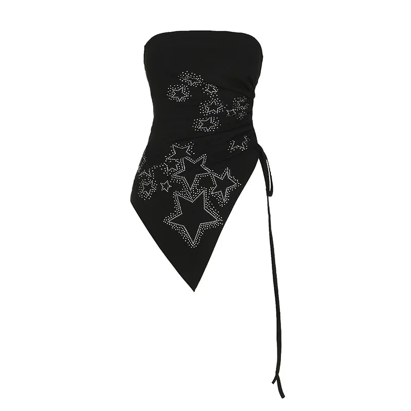 Aiertu  -  European American dark wind star hot diamond irregular chest wrap top Spice girl sexy backless design sense lace-up vest woman Aiertu