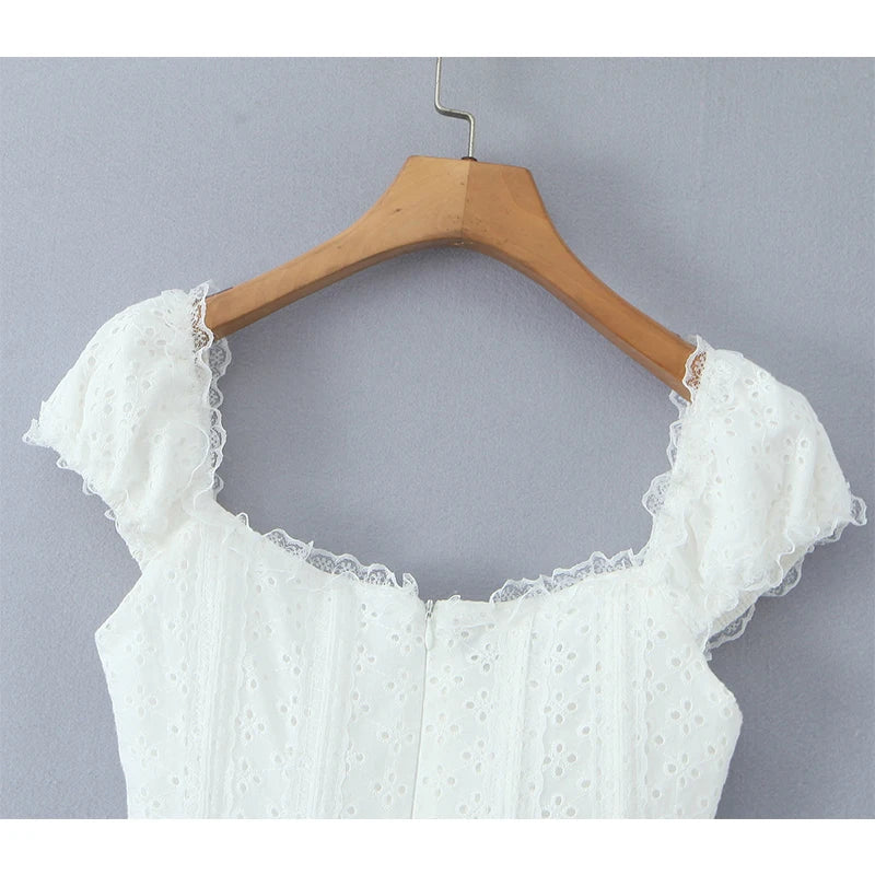 Aiertu  -  Sweet Girl Sexy Off Shoulder White Dress Summer Women Hollow Out Embroidery Party Mini Dresses Fit And Flare Birthday Robe Aiertu
