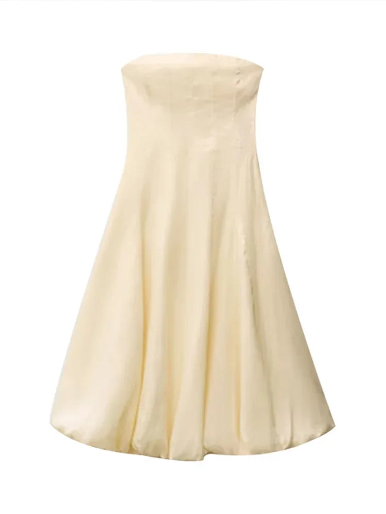 Aiertu  -  Elegant A-line Long Flower Bud Dress Women Evening High Waist Backless Sleeveless Tube Dresses 2025 Summer Gown Solid Vestidos Aiertu