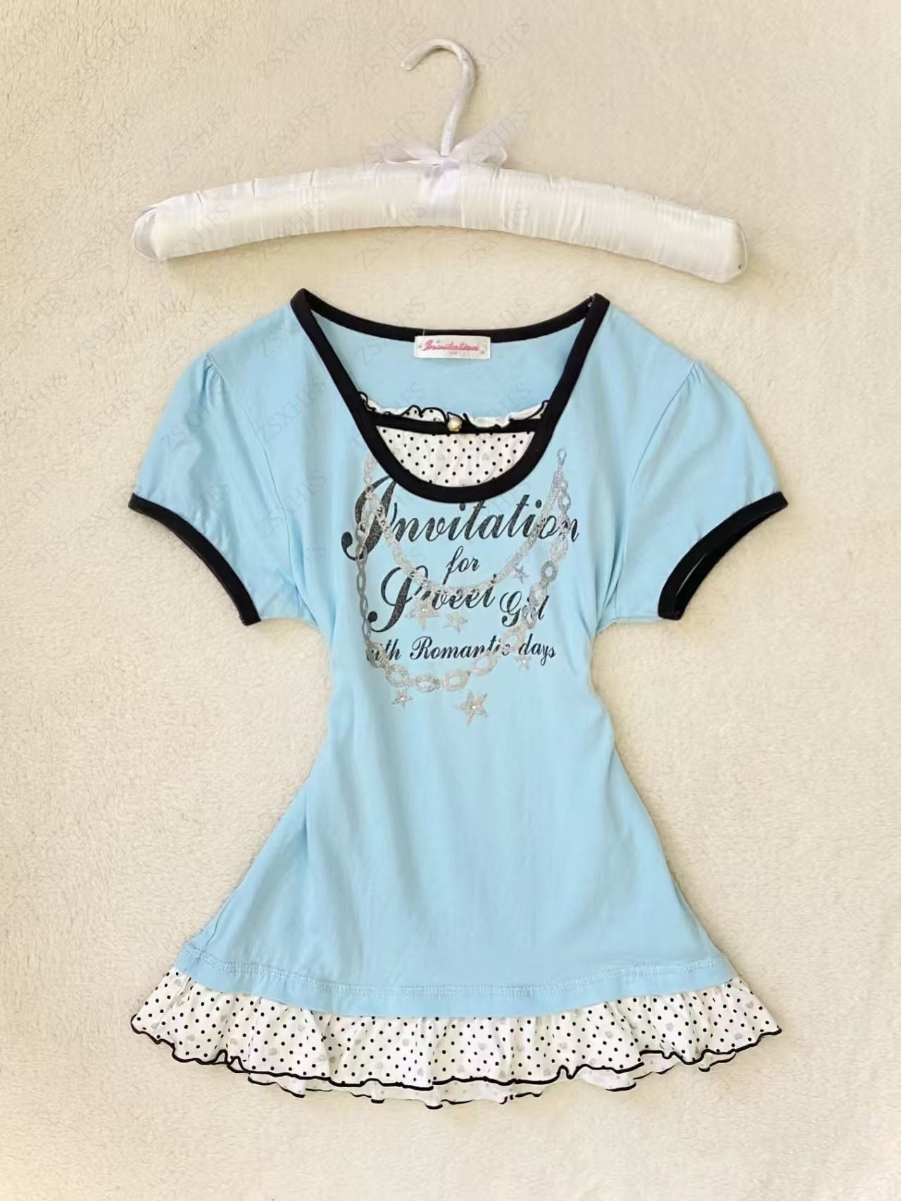 Aiertu  -  Aesthetic T Shirts Women Clothes Polka Dot Lace Tees Harajuku Short sleeve Casual 2000s Graphic Top Femme Kawaii Korea Tee shirt Aiertu