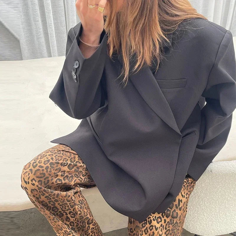 Aiertu  -  Casual Solid Oversize Blazer Coats Women Long Sleeve Pocket Button Jacket 2026 Autumn New Female High Street Tops Outwear Aiertu