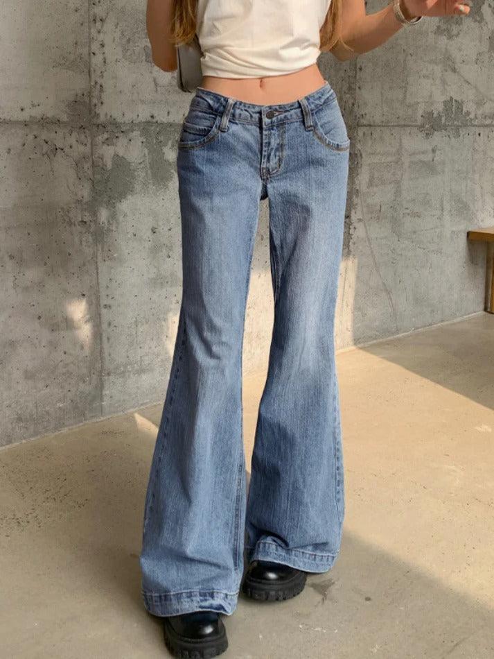 Aiertu  Washed Low Waist Mopping Boyfriend Jeans Aiertu
