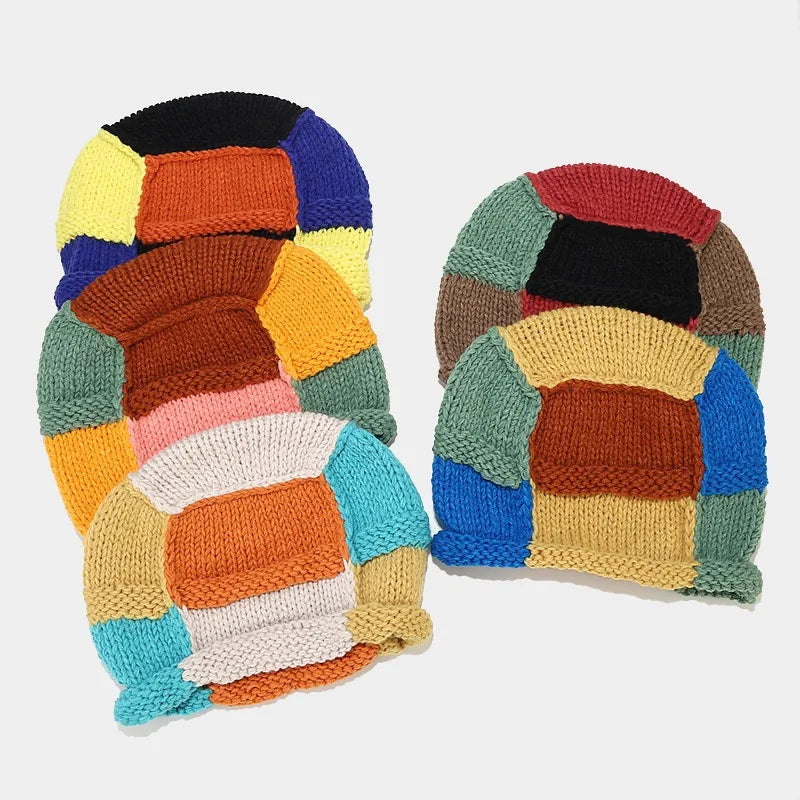 Aiertu  -  Fashion Color Patch Beanie Hats For Women Hand Crocheted Skull Caps Spring Autumn Outdoor Ear Protector Hollow Thin Knitted Hat Aiertu