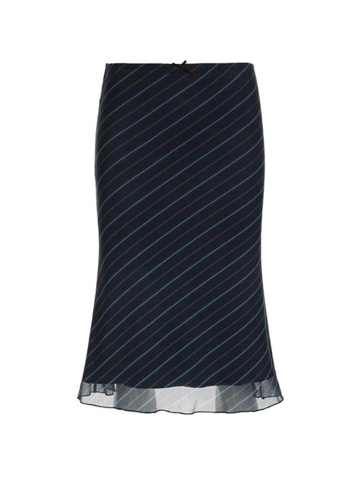Aiertu  Vintage Stripe Double Layered Mesh Midi Skirt Aiertu