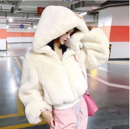 Aiertu  -  Fashion Zipped Up Coat Women's Hooded Outwear Female Parkas Winter Lamb Fur Fleece Coat Y2k Korean Fashion Vintage Crop Jackets Aiertu