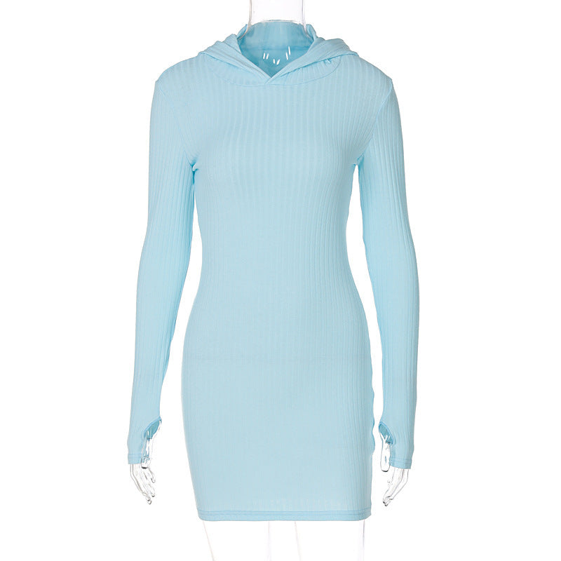 Aiertu - Knit Hooded Long Sleeve Slim Hip Dress Aiertu