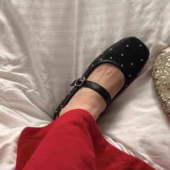 Aiertu  -   Square Toe Red Rivet Mary Jane Shoes Women Elegant Spring Autumn Flats Shoes Ladies Shallow Casual Black Loafers Footwear 2025 Aiertu