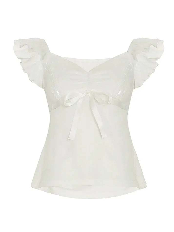 Aiertu  -Lace Bow Cap Sleeve Tank Top aiertu