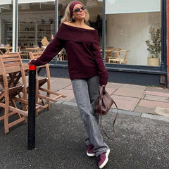 Aiertu  -  party look snspos Women's Fall Sweater Fashion Loose Casual Solid Pullover Sexy One Shoulder Sweater Streetwear Pullover Office Lady Aiertu