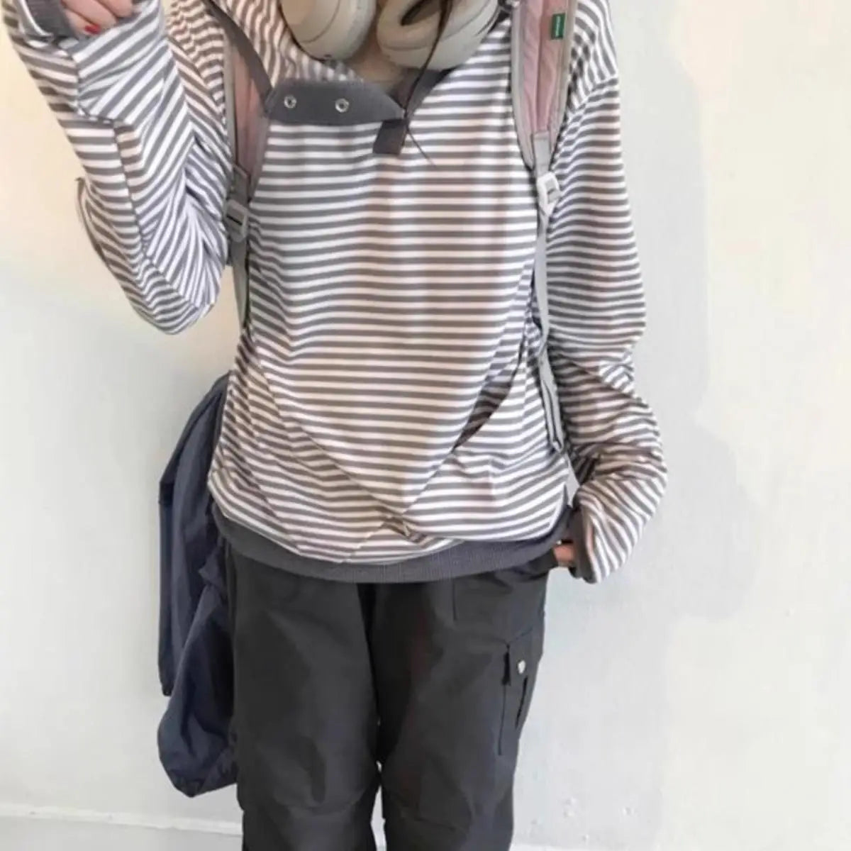 Aiertu  -  Korean Y2k Aesthetics Vintage Stripe Single Breasted Tshirts Women Harajuku Hooded T-shirt Streetwear Grunge Casual Loose Tees Aiertu