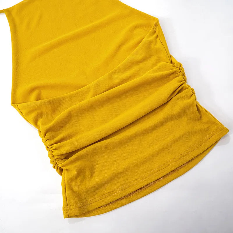 Aiertu  -  Yellow Halter Tank Tops Summer New Women Streetwear Sexy Backless Ruched Slim T-shirts Female Fashion Sleeveless Tops Tee 2025 Aiertu