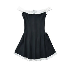 Aiertu  -  Elegant Women Black White Hit Color Sexy Off Shoulder Dress Short Sleeve Summer Evening Party Mini Dresses Ball Gown Robe Aiertu
