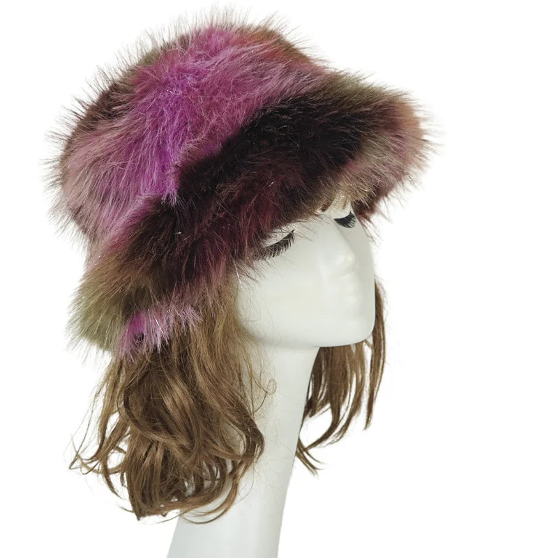 Aiertu  -  New Autumn and Winter Plush Imitation Fox Fur Basin Hat Ski Hat Fisherman Hat Warm Fur Furry Imitation Fur Women's Hat Aiertu