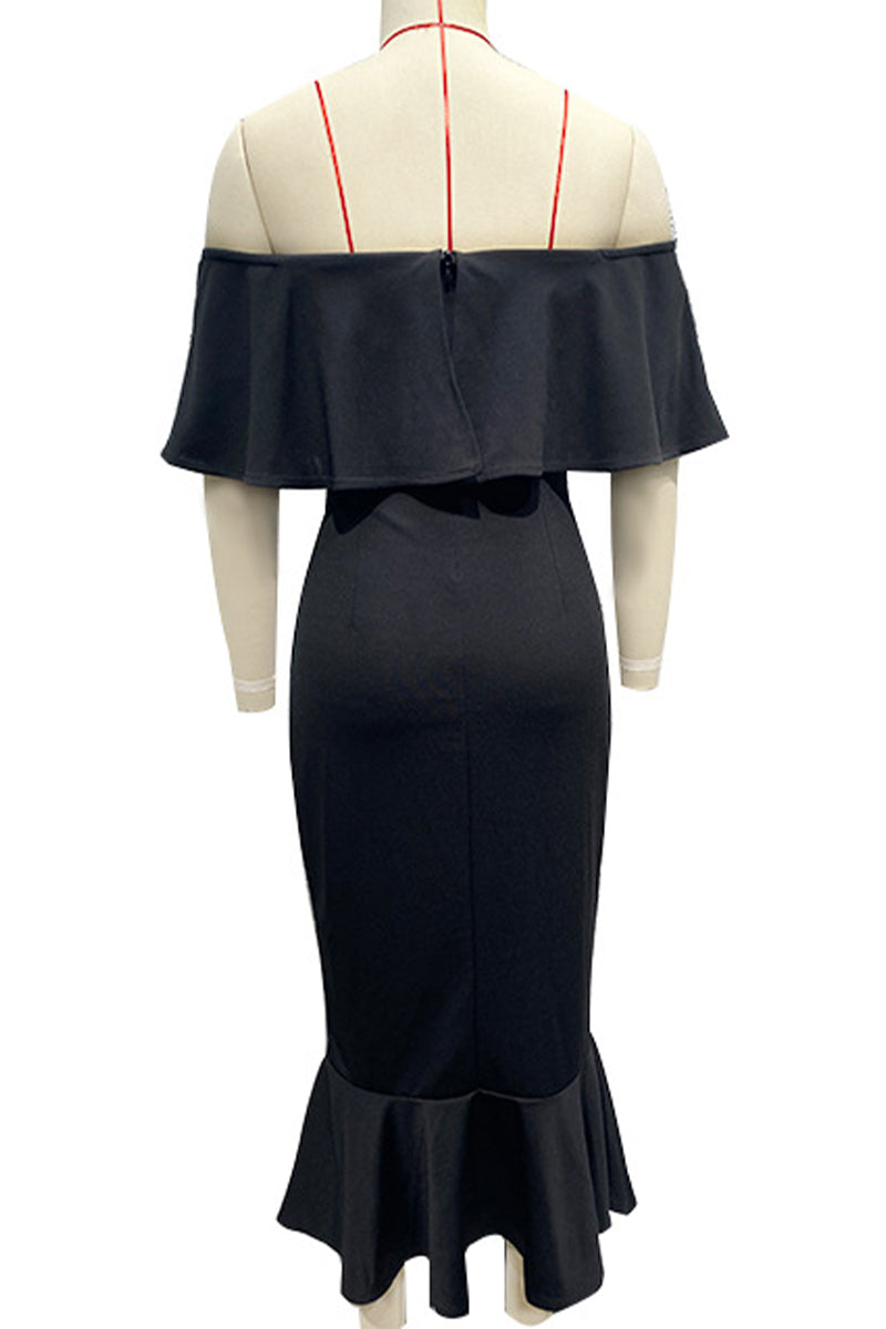 Aiertu  -Sexy Prom Solid Color Ruffle Off Shoulder Fishtail Dresses aiertu