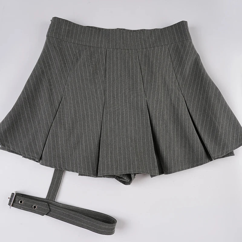 Aiertu  -  Preppy Style Striped A-Line Skirts With Shorts Casual Slim Mid-Waisted Mini Skirts Women 2025 Summer Fashion Streetwear Aiertu