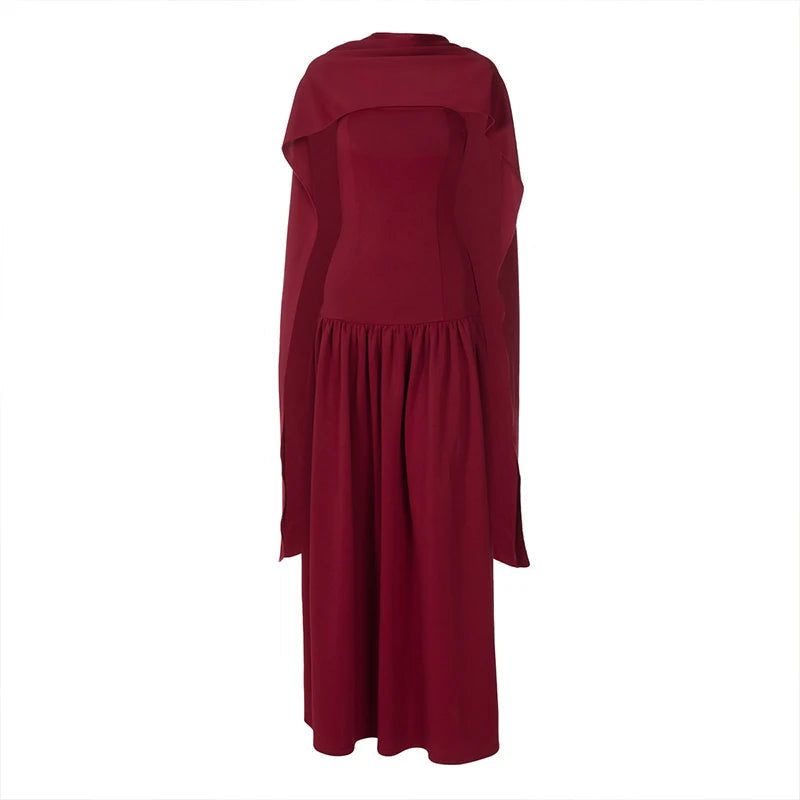 Aiertu  -  2025 Elegant Women Strapless Dress With Shawl Fashion Party Sleeveless Back Criss-cross Lacing Slim Fit Ruched Maxi Dresses Aiertu