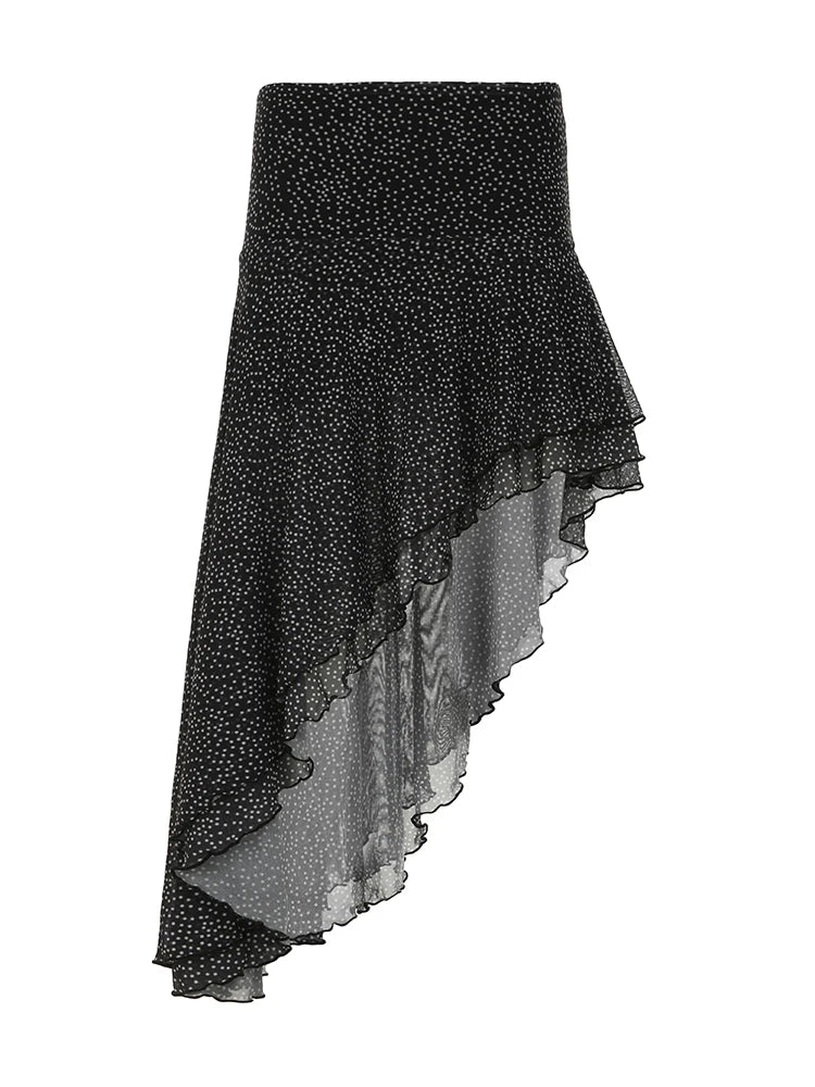 Aiertu  -  Vintage Polka Dot Print Midi Skirt Elegant Retro Low Rise Loose Irregular Skirts for Women Y2k Aesthetic Clothing Summer Aiertu