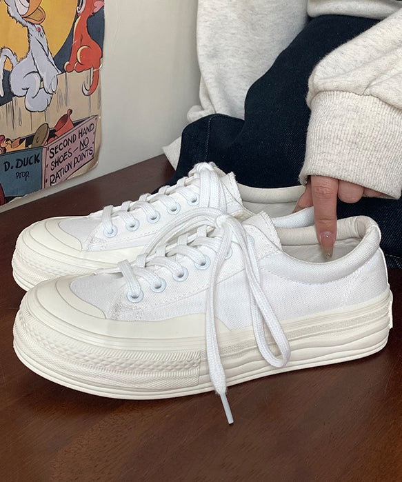 Aiertu  Casual Comfy White Lace Up Splicing Canvas Flat Shoes Aiertu