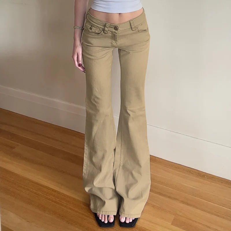 Aiertu  -  Low Rise Jeans 2000s Y2k Bottoms Flare Pants Summer Clothes for Woman Blue Denim Trousers P77-DG42 Aiertu