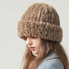 Aiertu  -  Winter Warm Beanies Hat Plush Thicke Imitate Rabbit Fur Bonnet Fleece Pullover Skull Cap Big Head Circumference Women Woolen Hat Aiertu