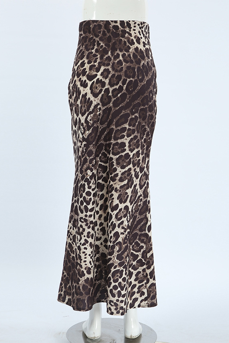 Aiertu  -Sexy Street Leopard Patchwork Zipper Fishtail Regular High Waist Full Print Bottoms aiertu