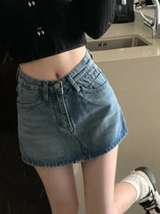 Aiertu Summer High-Waisted Vintage Women Denim Short Skirt Small New Slim Sexy Korea Fashion Girl Cute Street A-line Mini Jeans Pants Aiertu