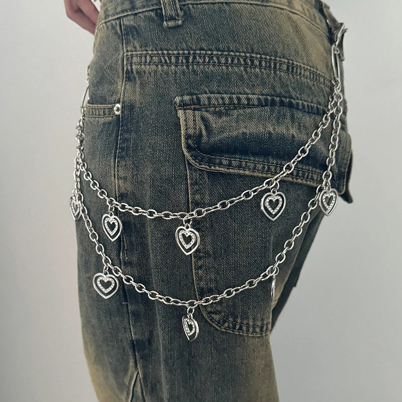 Aiertu Unisex Jeans Pannts Chain Belts For Men and Women Punk Metal Crescent Geometric Bag Chain Hip Hop Hipster Cool Street keychain Aiertu