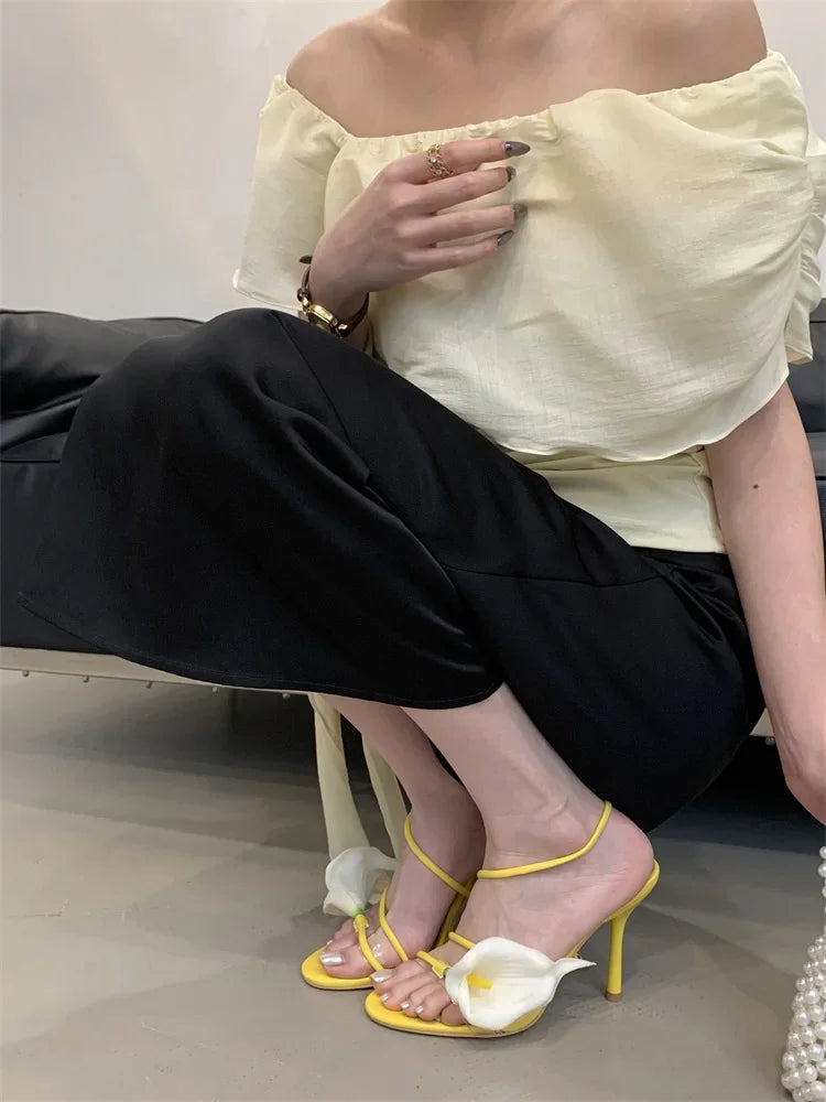 Aiertu  -   Sexy PVC Transparent Flower Narrow Band Women Sandals Street Style Open Toe Thin High Heels Party Prom Shoes Aiertu