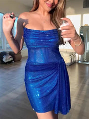Aiertu  -  Sexy Mini Dress Women Strapless Backless Pleated Lace Up A-line Dresses Female 2025 Early Spring Chic Club Bar Solid Lady Robe Aiertu