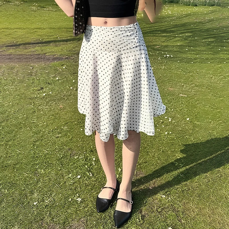 Aiertu  -  Polka Dot Print Double Mesh Skirt For Women Hip-covered Straight Long Skirt Summer New High Waist Casual Female Skirts Aiertu