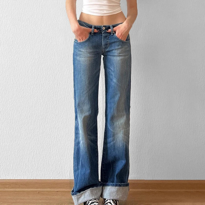 Aiertu  -  Y2K Blue Straight Jeans Korean Fashion Street Style Denim Pants Basic Casual Harajuku Slim Fit Trousers Spring Outfit Aiertu