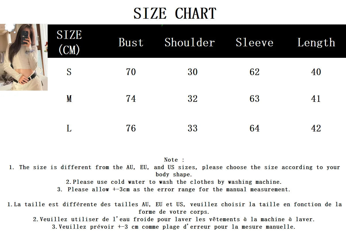 Aiertu  -  New Striped Cropped T-shirts For Women 2025 Spring Round Neck Slim Long Sleeve Tees Korean Fashion Casual Cotton Tops Tee Shirts Aiertu