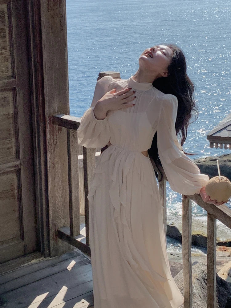 Aiertu Beach Style Chiffon Y2k Mini Dress Office Lady Casual Long Sleeve Elegant One Piece Dress Korean Fashion Clothing Summer Aiertu