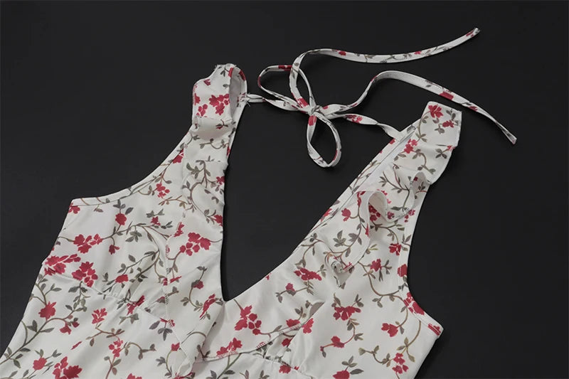 Aiertu  Floral Print Sexy V Neck Ruffles Elegant Bodycon Maxi Dresses Spring Fashion Holiday Streetwear Party Women Vestidos Aiertu